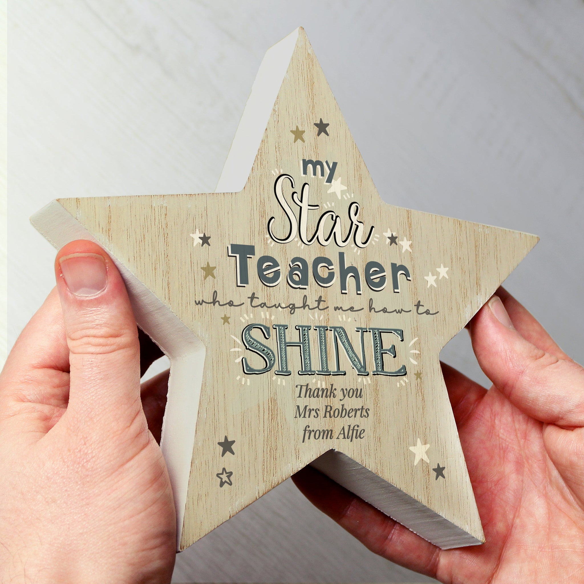 Personalised My Star Teacher Rustic Wooden Star Decoration: 3 - Keepsakes By Gift Moments