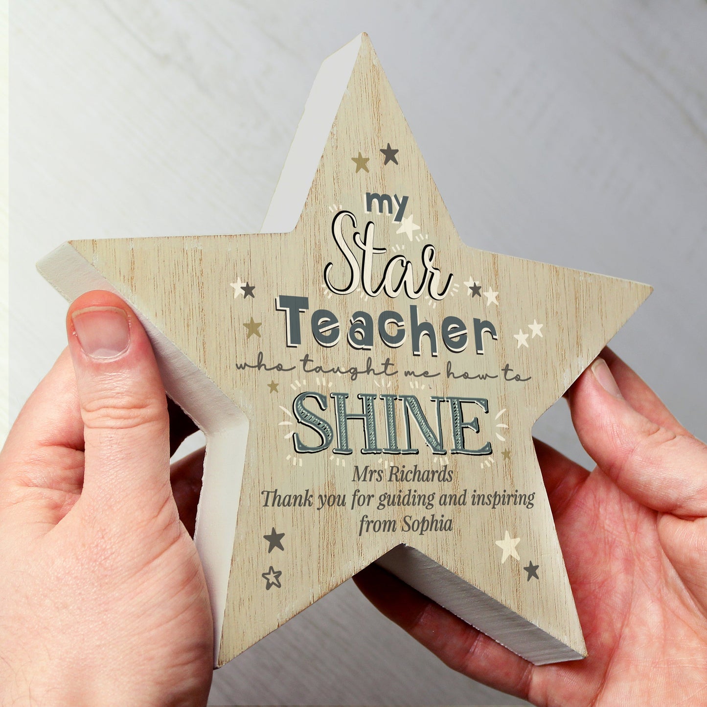 Personalised My Star Teacher Rustic Wooden Star Decoration: 1 - Keepsakes By Gift Moments