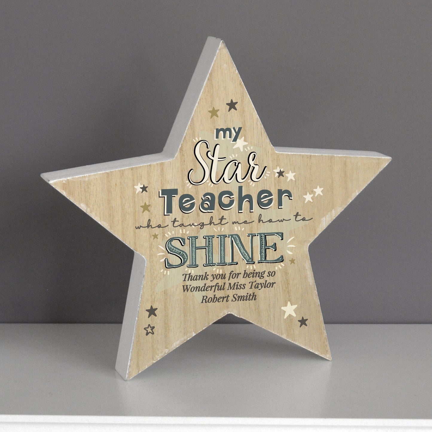 Personalised My Star Teacher Rustic Wooden Star Decoration: 4 - Keepsakes By Gift Moments