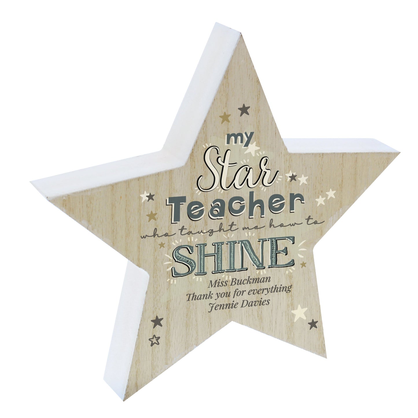 Personalised My Star Teacher Rustic Wooden Star Decoration: 5 - Keepsakes By Gift Moments