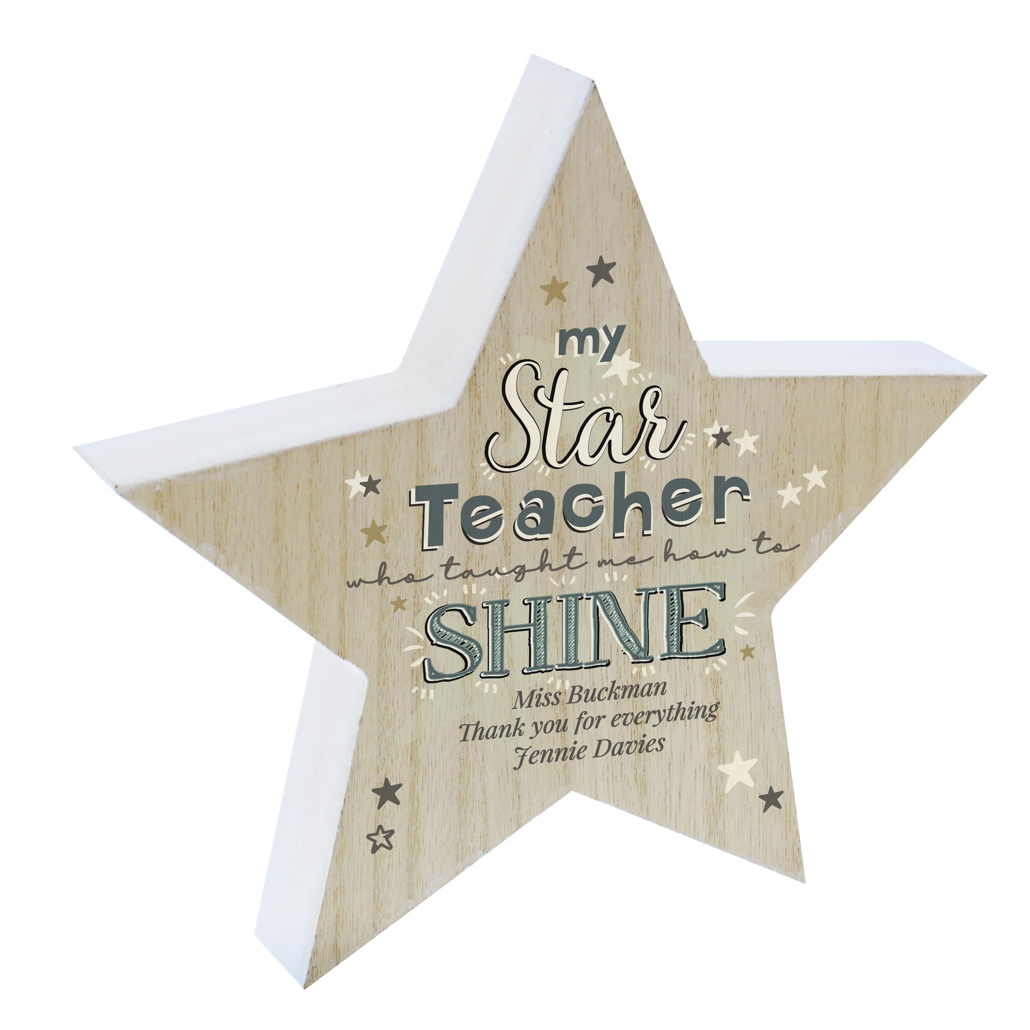 Personalised My Star Teacher Rustic Wooden Star Decoration: 5 - Keepsakes By Gift Moments