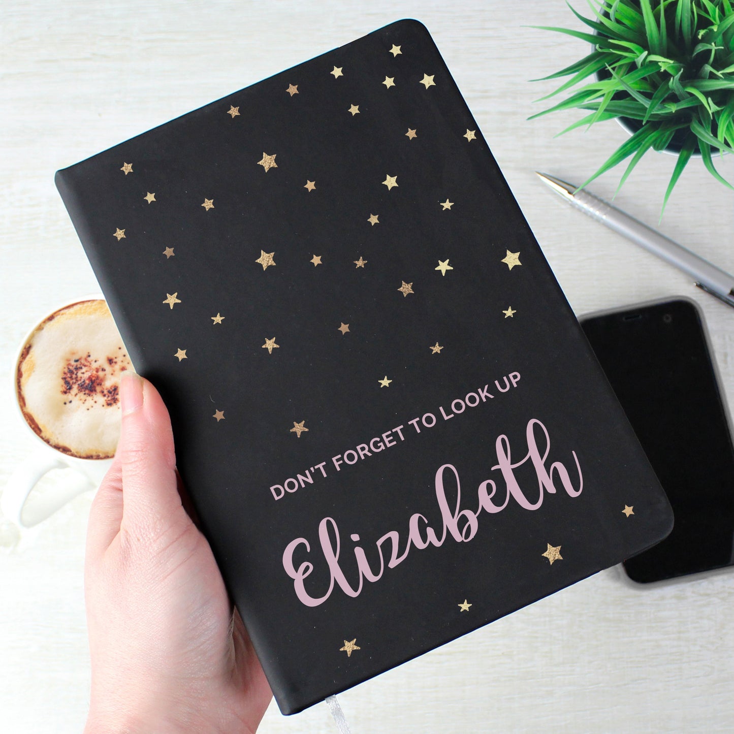 Personalised Starry Black Hardback Notebook: 1 - Notebooks By Gift Moments