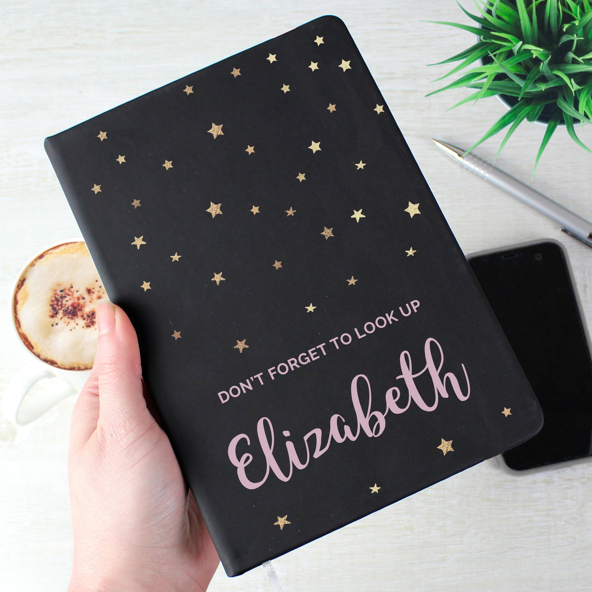 Personalised Starry Black Hardback Notebook: 1 - Notebooks By Gift Moments