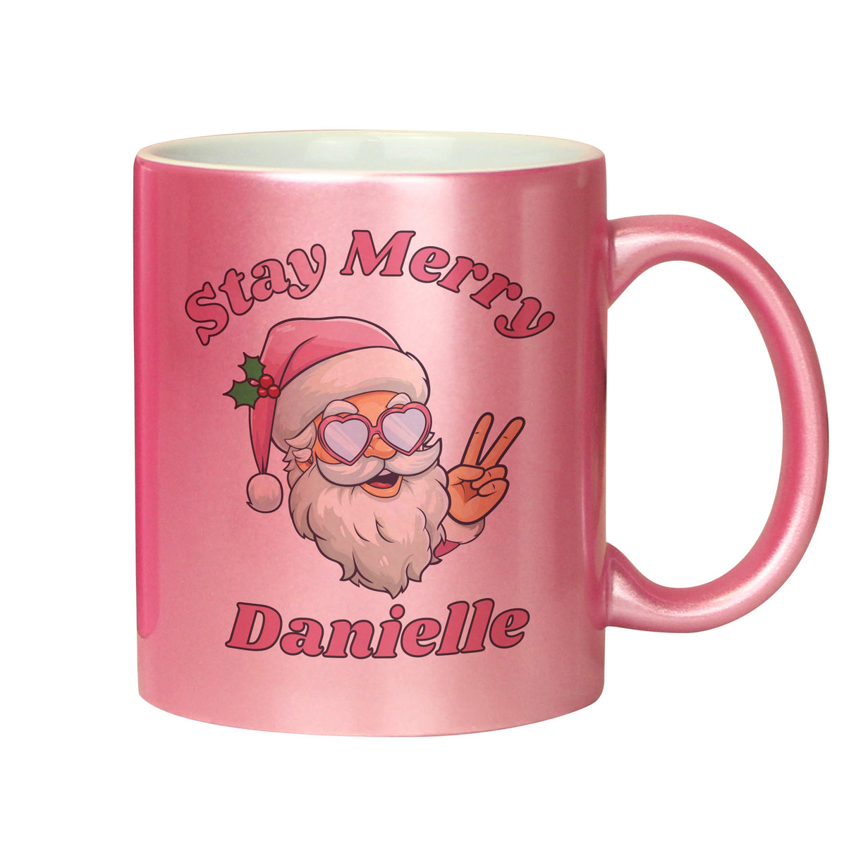 Personalised Stay Merry Santa Pink Mug: 4 - Mugs By Gift Moments