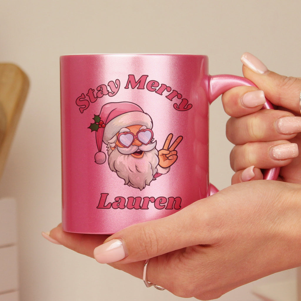 Personalised Stay Merry Santa Pink Mug - Shop Mugs At Gift Moments - 2