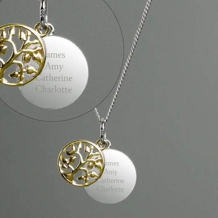 Personalised Sterling Silver & 9ct Gold Family Tree Of Life Necklace: 2 - Necklaces By Gift Moments