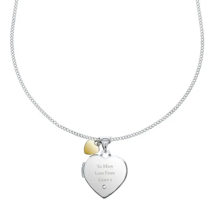 Personalised Sterling Silver Heart Locket Necklace with Diamond and 9ct Gold Charm: 5 - Necklaces By Gift Moments