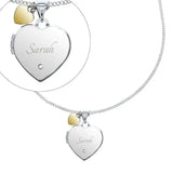 Personalised Sterling Silver Heart Locket Necklace with Diamond and 9ct Gold Charm: 6 - Necklaces By Gift Moments