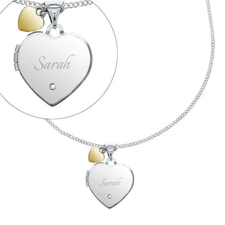 Personalised Sterling Silver Heart Locket Necklace with Diamond and 9ct Gold Charm: 6 - Necklaces By Gift Moments