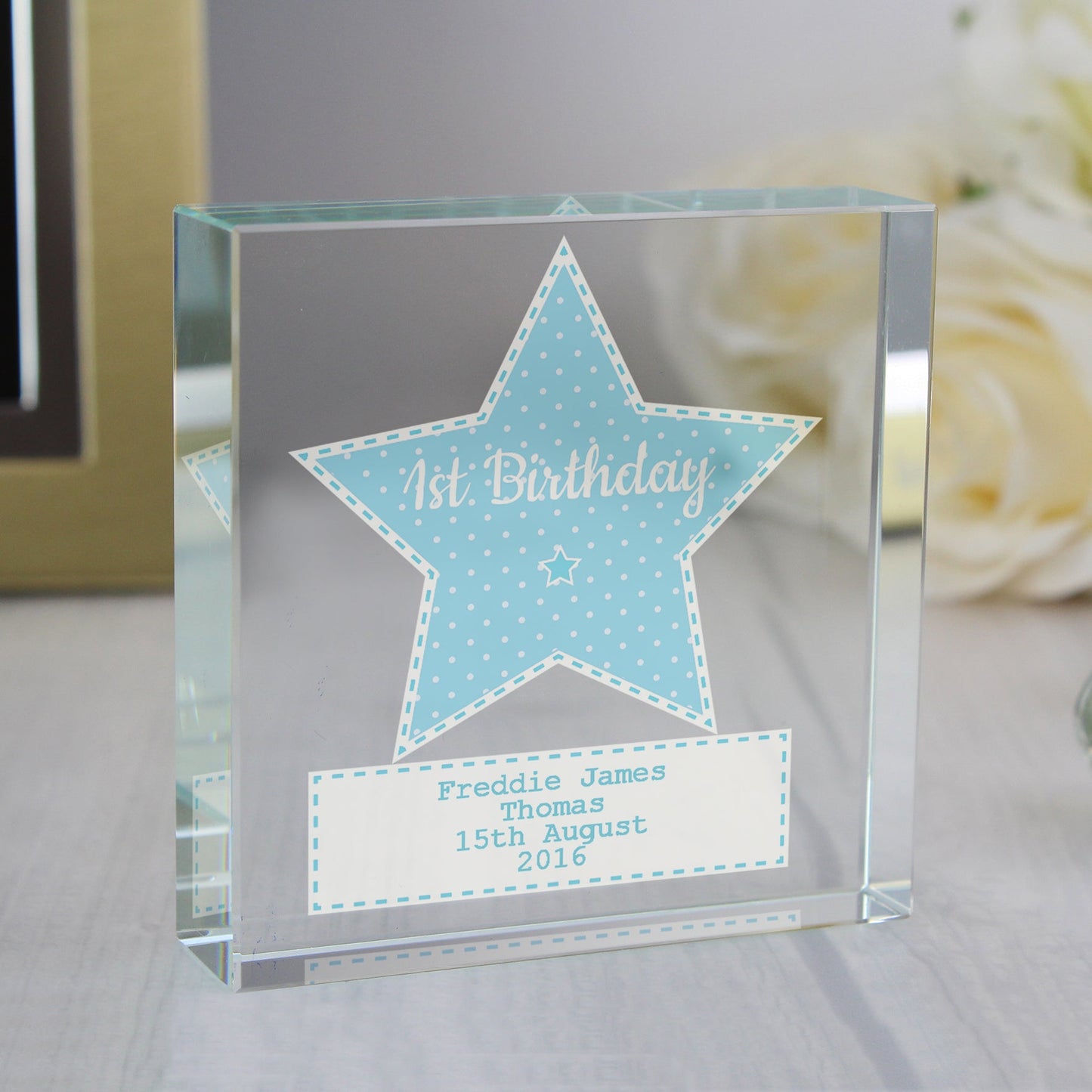 Personalised Stitch & Dot Baby Boy Crystal Token: 4 - Crystal Tokens By Gift Moments