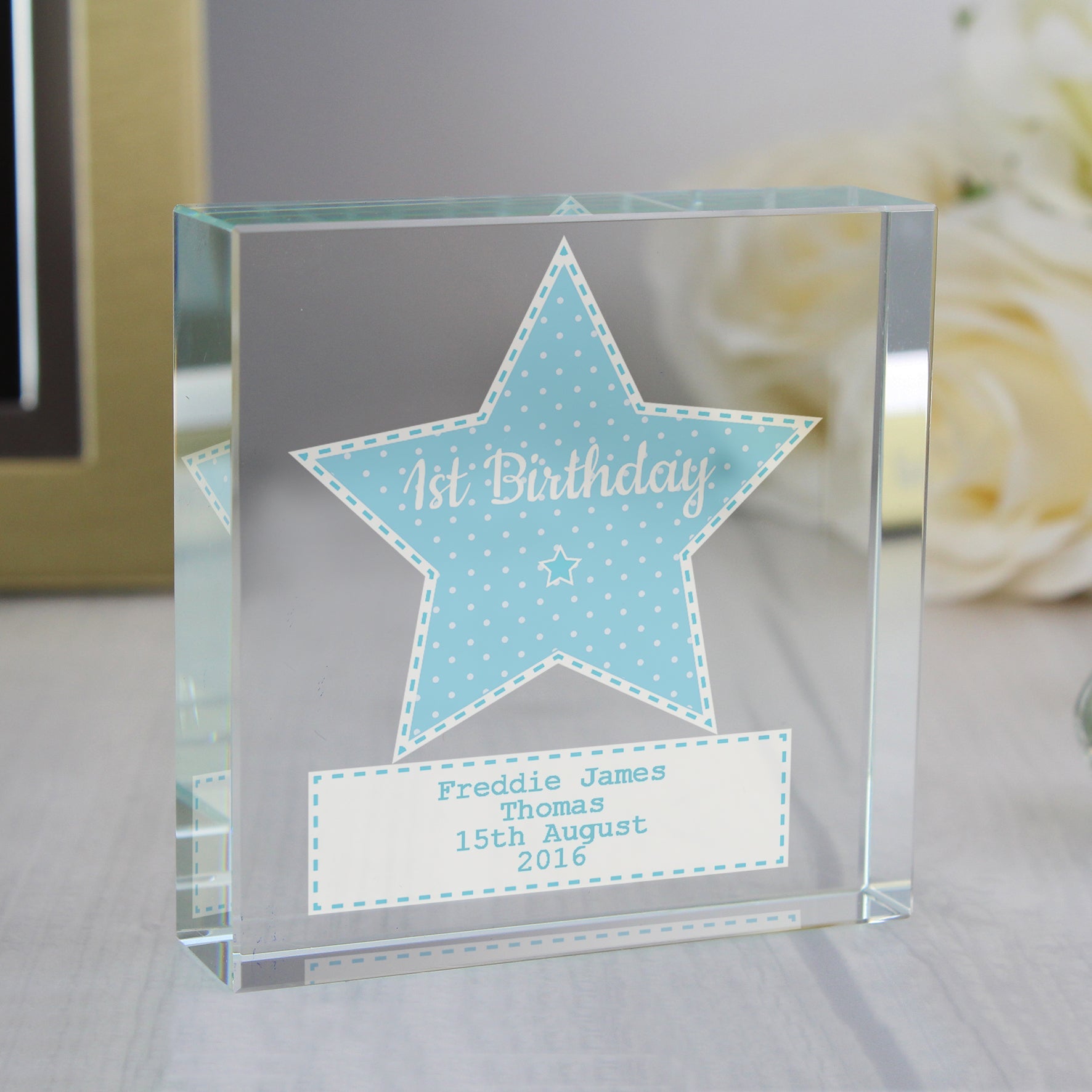 Personalised Stitch & Dot Baby Boy Crystal Token: 4 - Crystal Tokens By Gift Moments