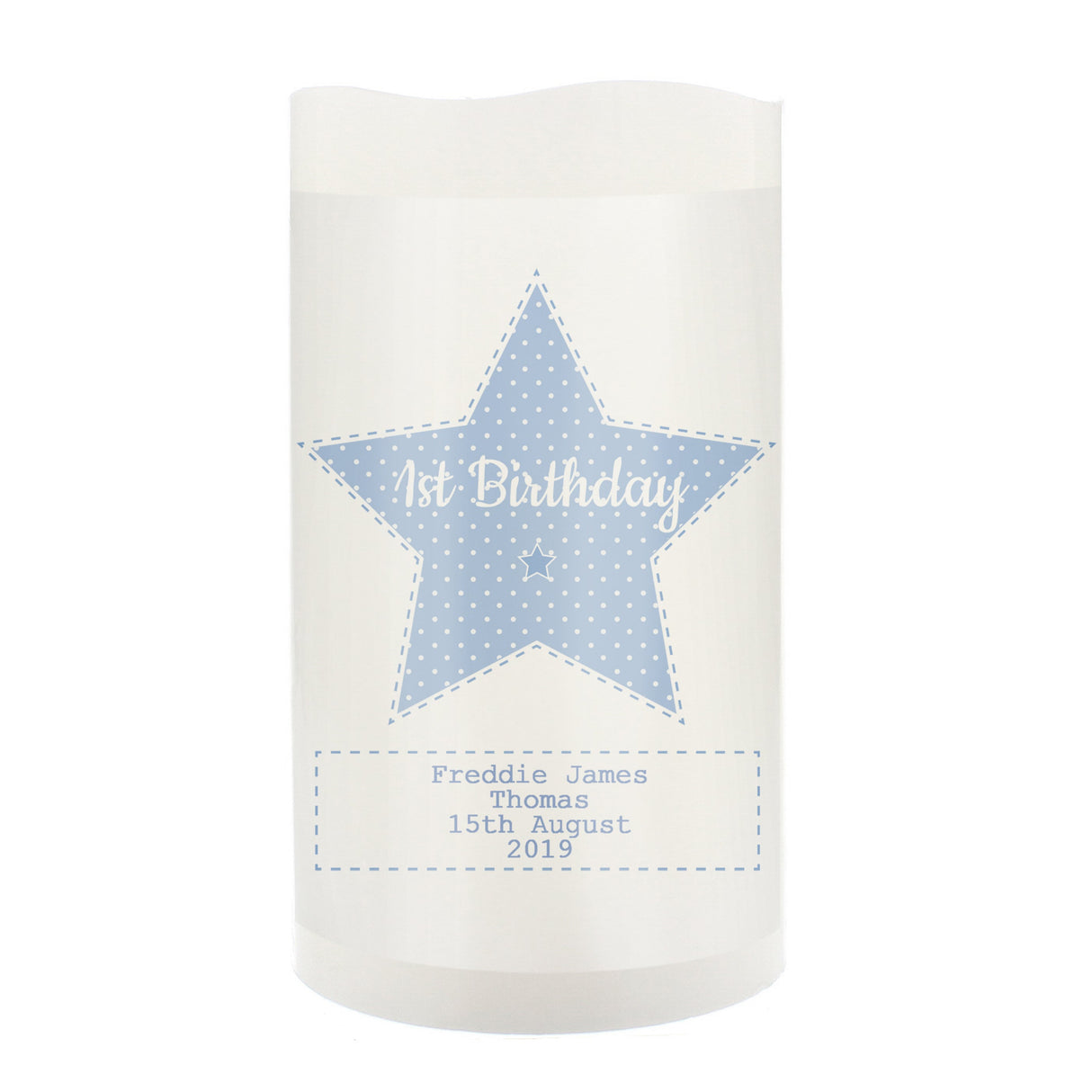 Personalised Stitch & Dot Baby Boy Nightlight LED Candle: 5 - LED Lighting By Gift Moments