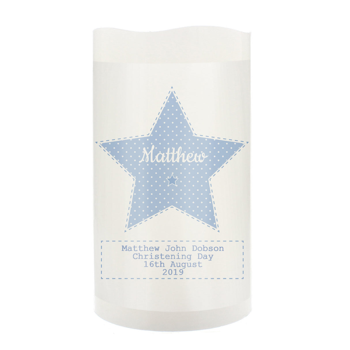 Personalised Stitch & Dot Baby Boy Nightlight LED Candle: 6 - LED Lighting By Gift Moments