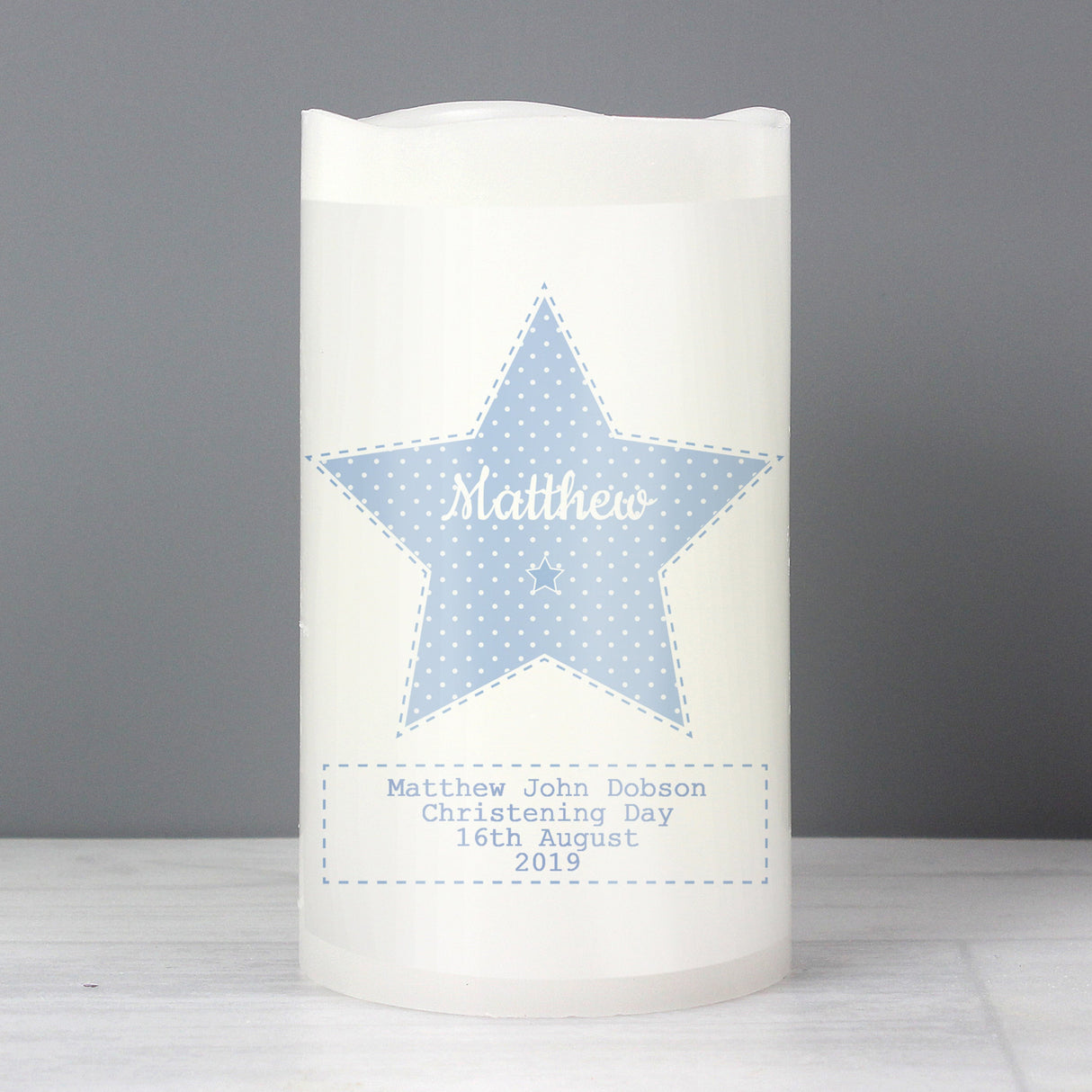 Personalised Stitch & Dot Baby Boy Nightlight LED Candle: 3 - LED Lighting By Gift Moments