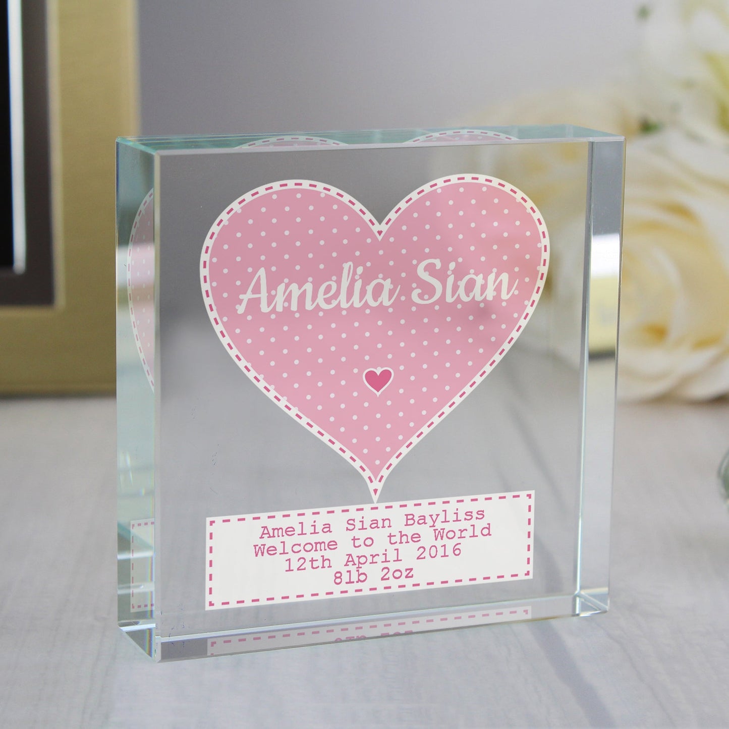 Personalised Stitch & Dot Baby Girl Crystal Token: 2 - Crystal Tokens By Gift Moments