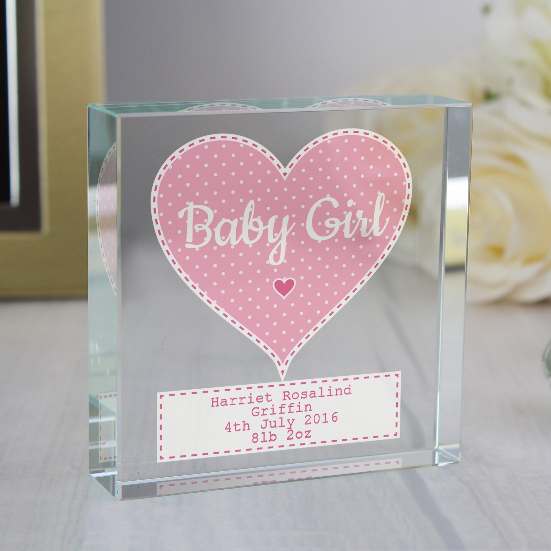 Personalised Stitch & Dot Baby Girl Crystal Token: 3 - Crystal Tokens By Gift Moments