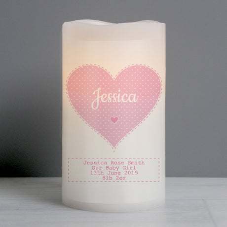 Personalised Stitch & Dot Baby Girl Night Light LED Candle: 1 - LED Lighting By Gift Moments