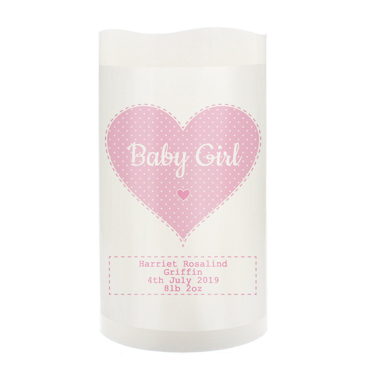 Personalised Stitch & Dot Baby Girl Night Light LED Candle: 5 - LED Lighting By Gift Moments