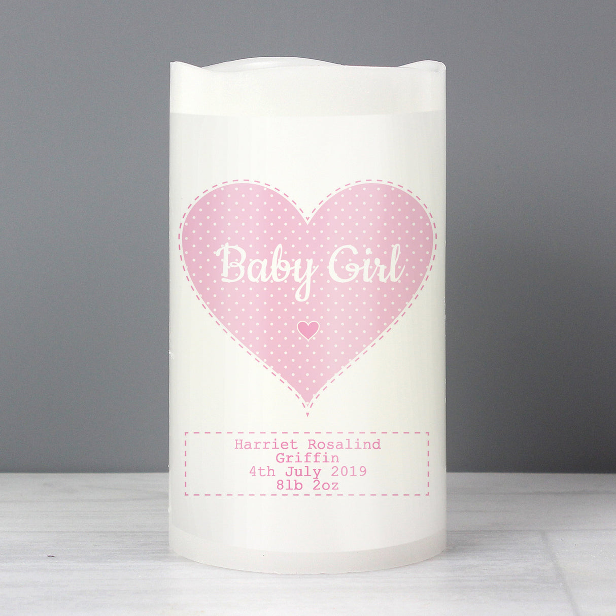 Personalised Stitch & Dot Baby Girl Night Light LED Candle: 2 - LED Lighting By Gift Moments