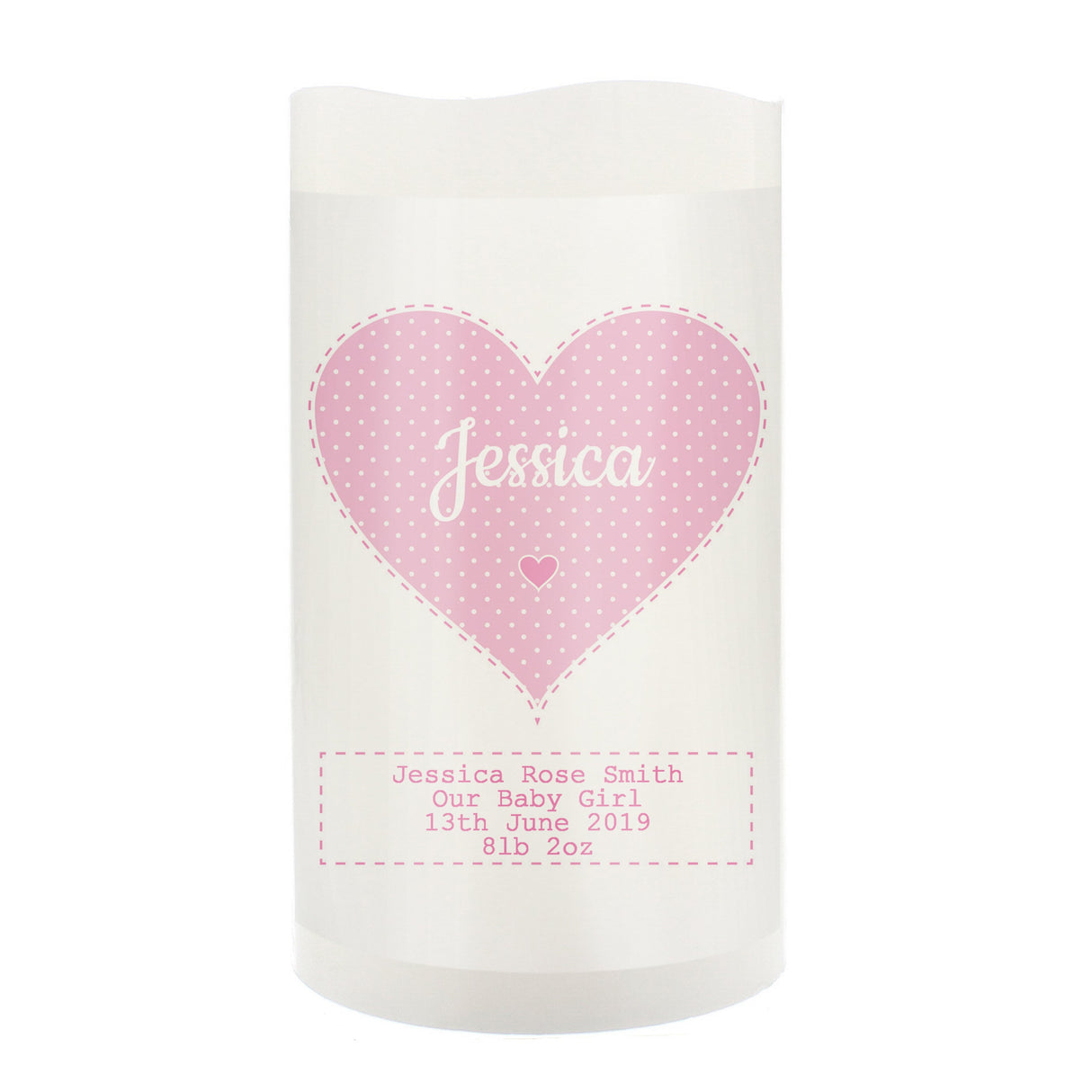 Personalised Stitch & Dot Baby Girl Night Light LED Candle: 3 - LED Lighting By Gift Moments