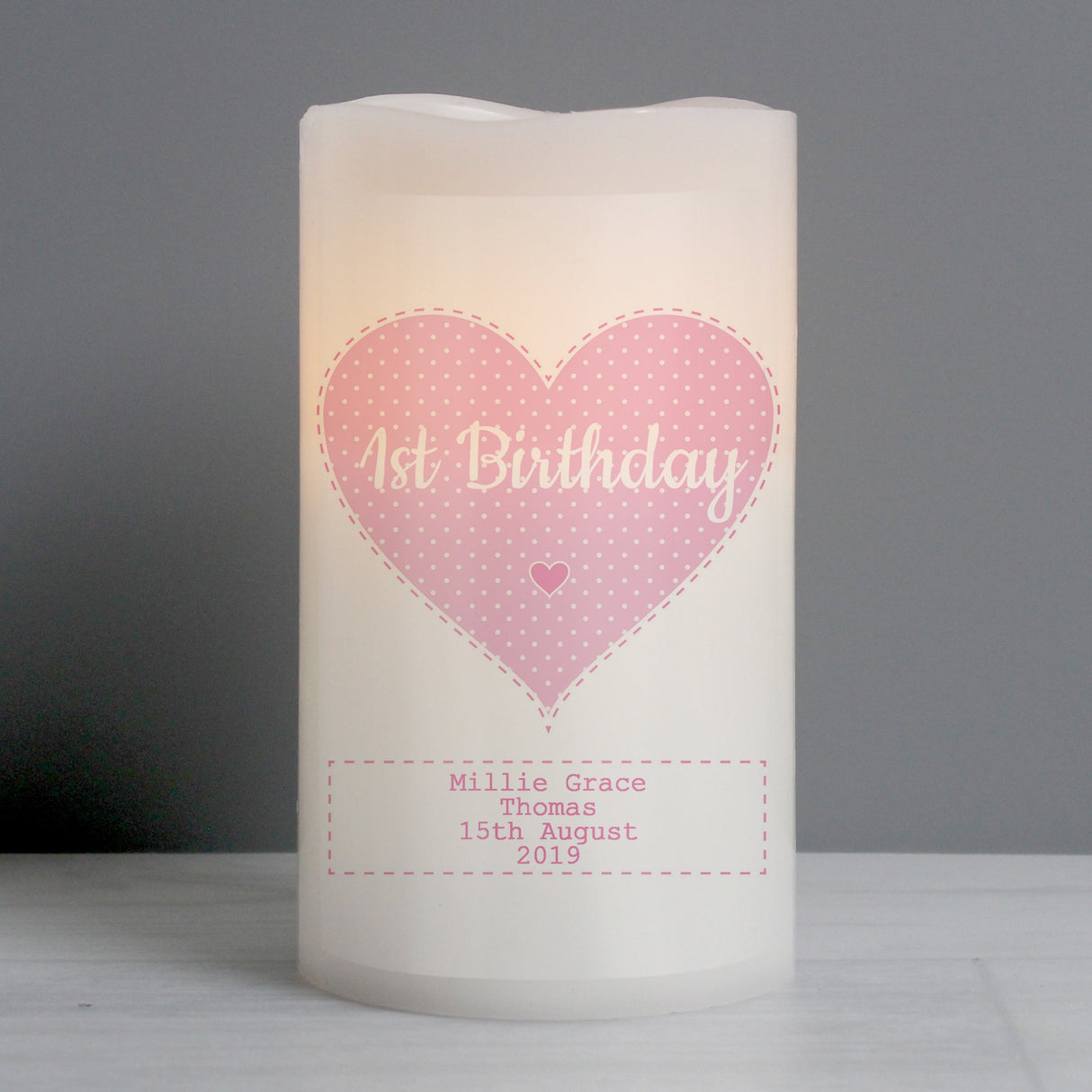Personalised Stitch & Dot Baby Girl Night Light LED Candle: 4 - LED Lighting By Gift Moments