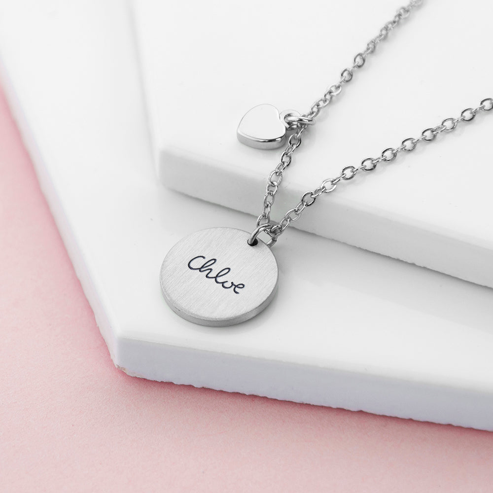 Personalised Summer Style Heart and Disc Necklaces: 6 - Silver - Necklaces By Gift Moments