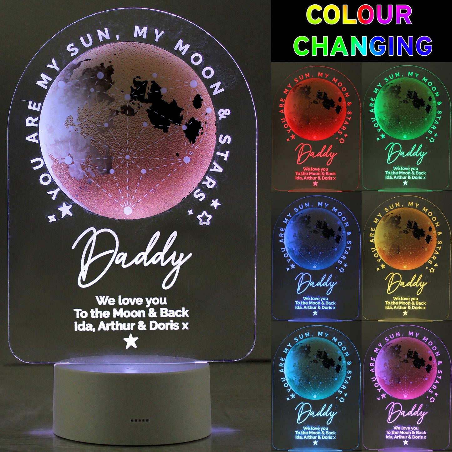 Personalised Sun Moon & Stars LED Colour Changing Night Light: 3 - LED Lighting By Gift Moments