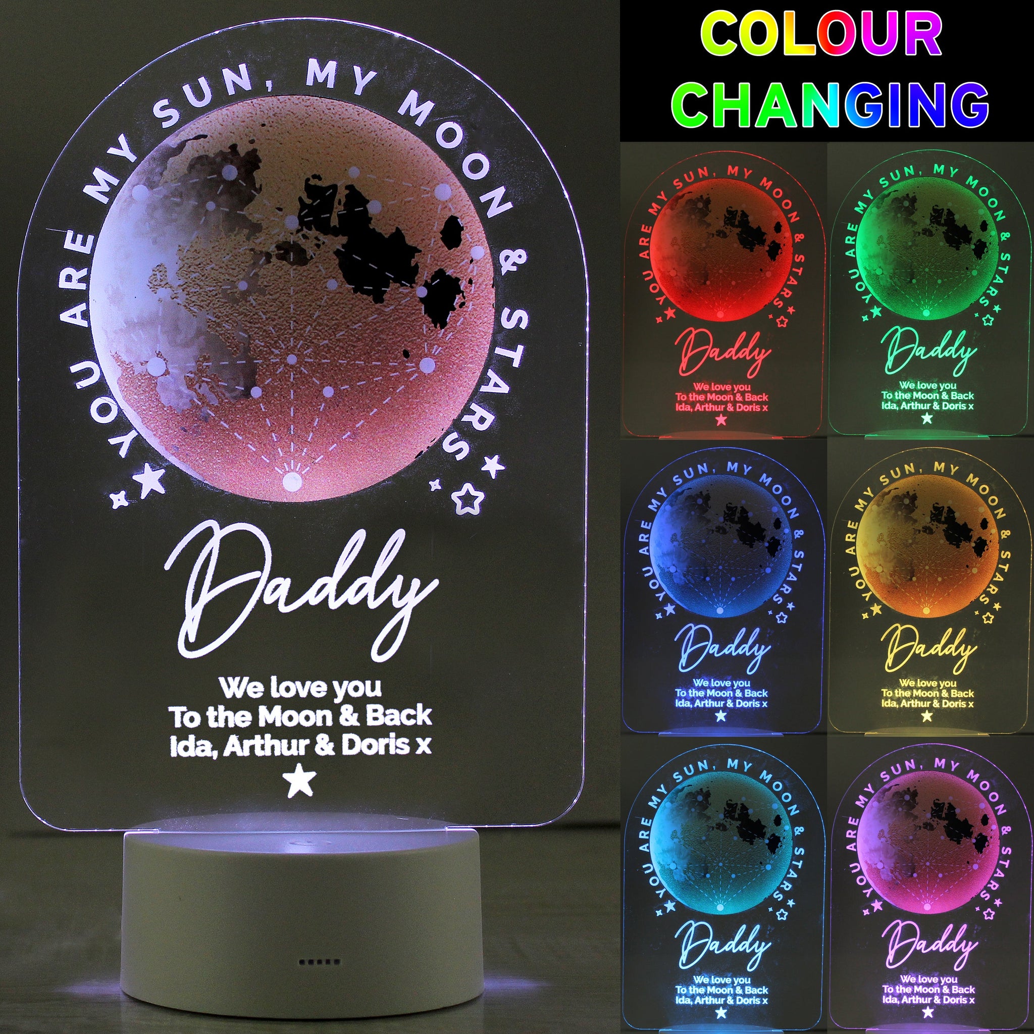 Personalised Sun Moon & Stars LED Colour Changing Night Light: 3 - LED Lighting By Gift Moments