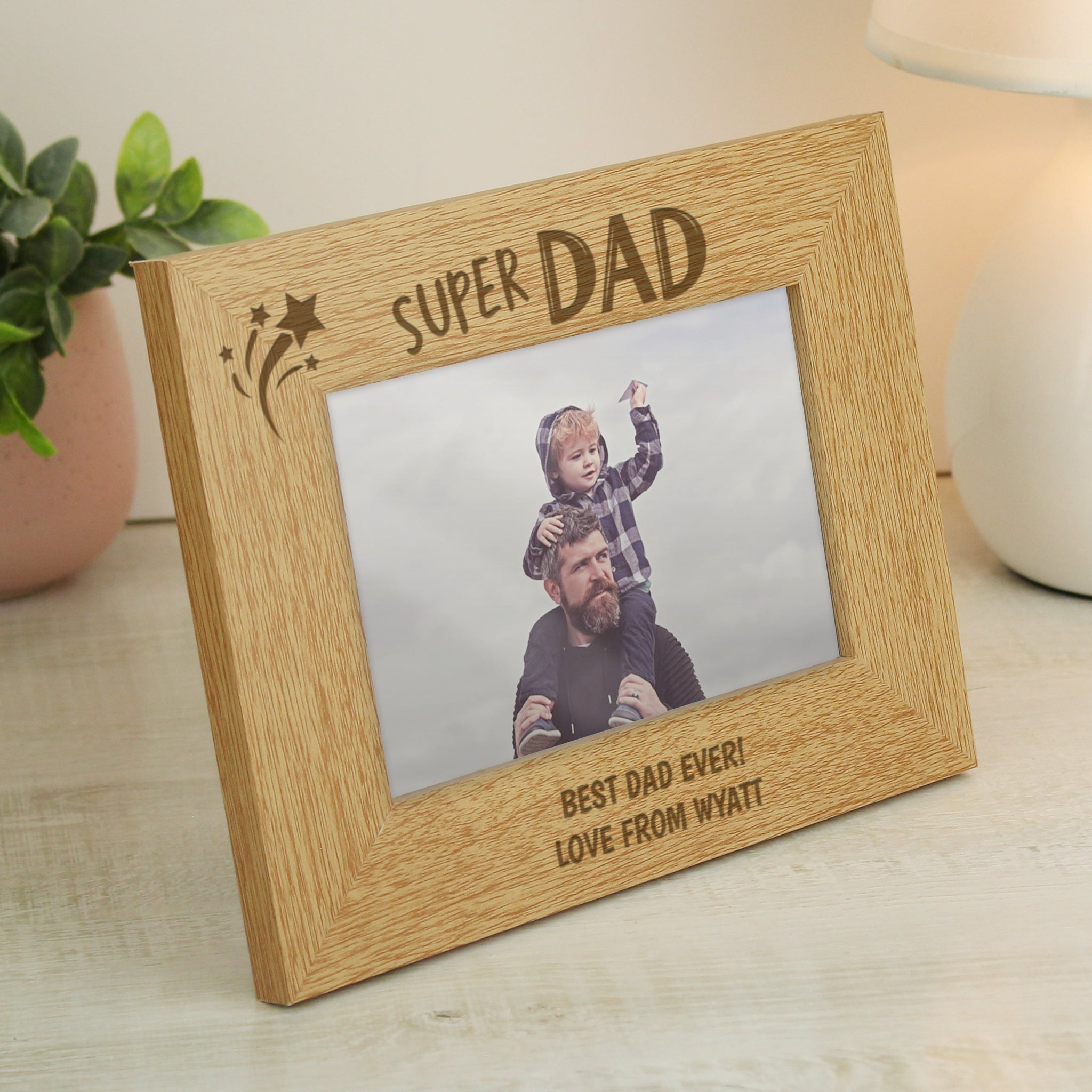 Personalised Super Dad 6x4 Wooden Photo Frame: 4 - Photo Frames By Gift Moments