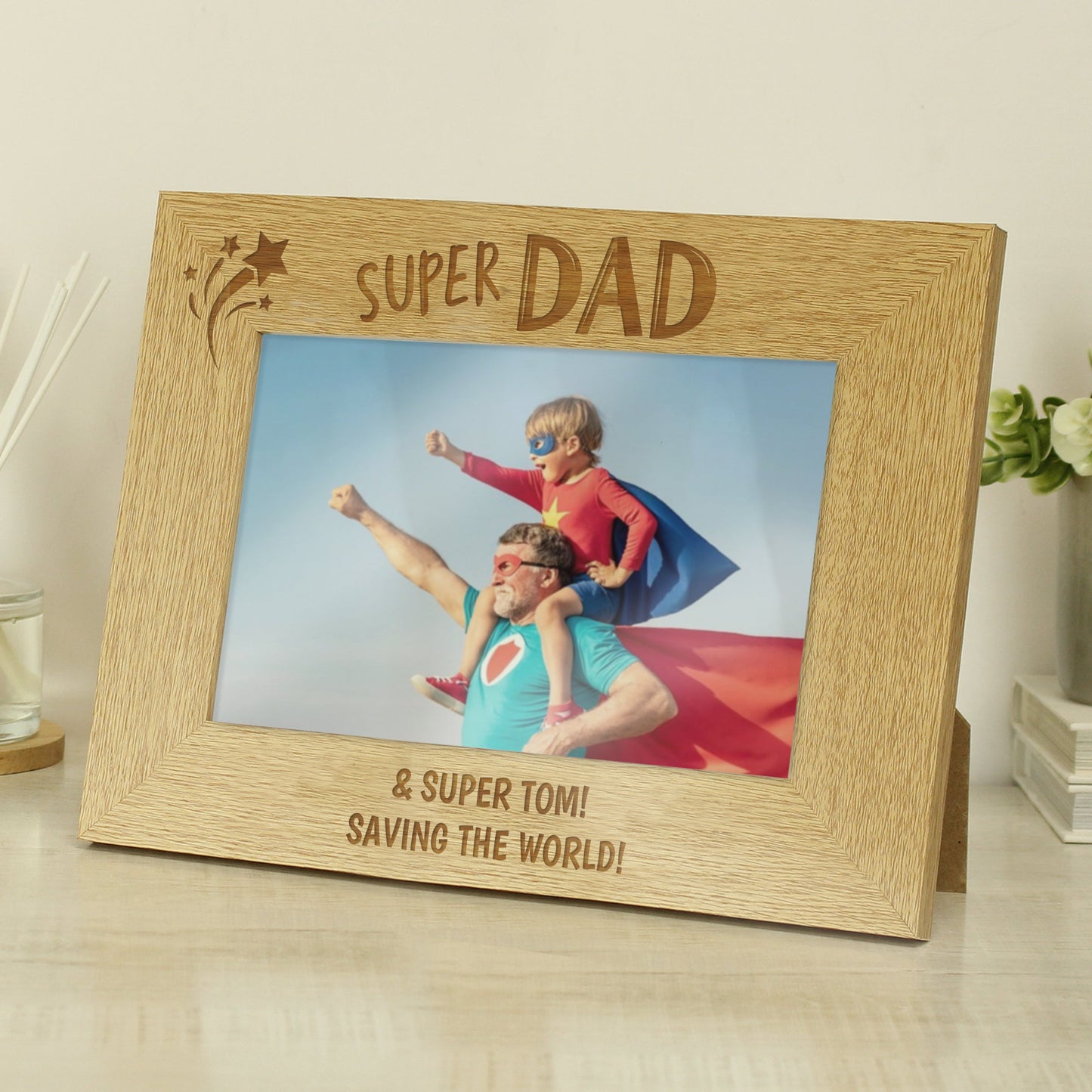 Personalised Super Dad 6x4 Wooden Photo Frame: 2 - Photo Frames By Gift Moments