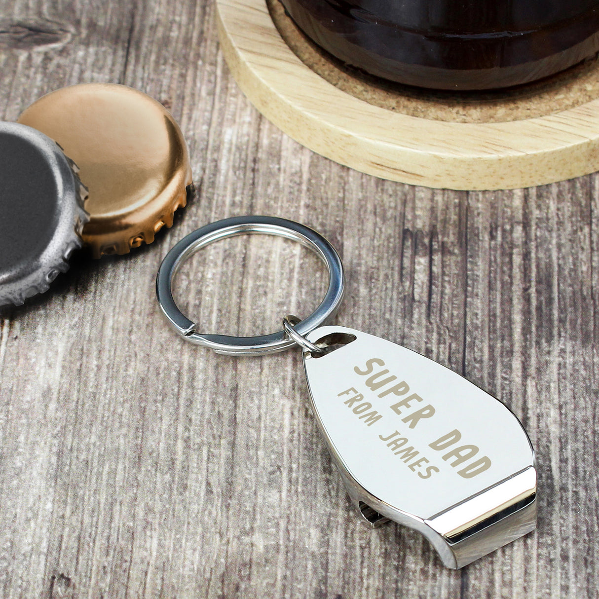 Personalised Super Dad Bottle Opener Keyring: 1 - Keyrings By Gift Moments