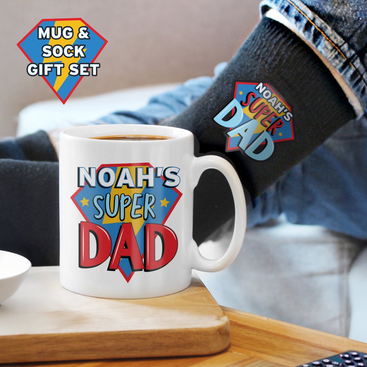Personalised Super Dad Mug & Socks Set: 2 - Mugs By Gift Moments