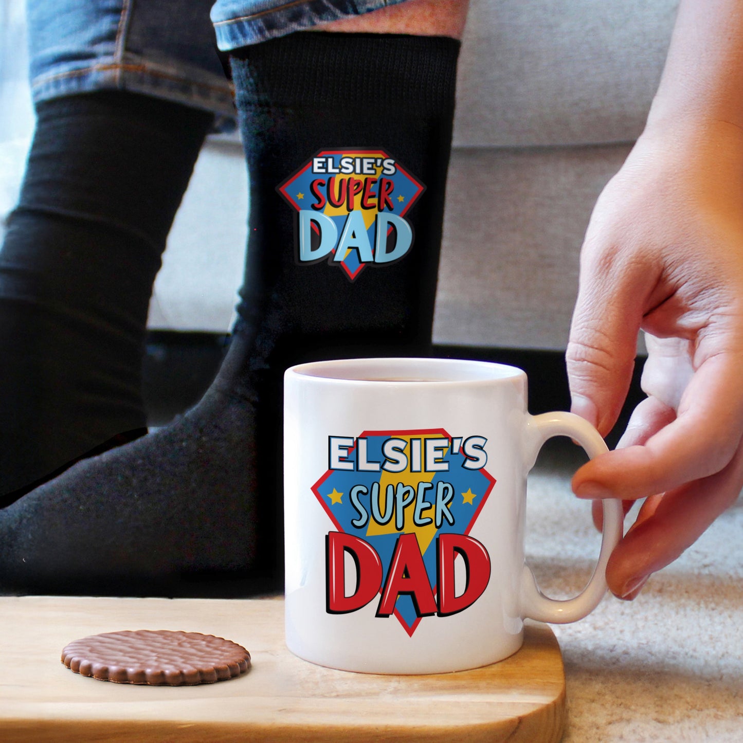 Personalised Super Dad Mug & Socks Set: 3 - Mugs By Gift Moments