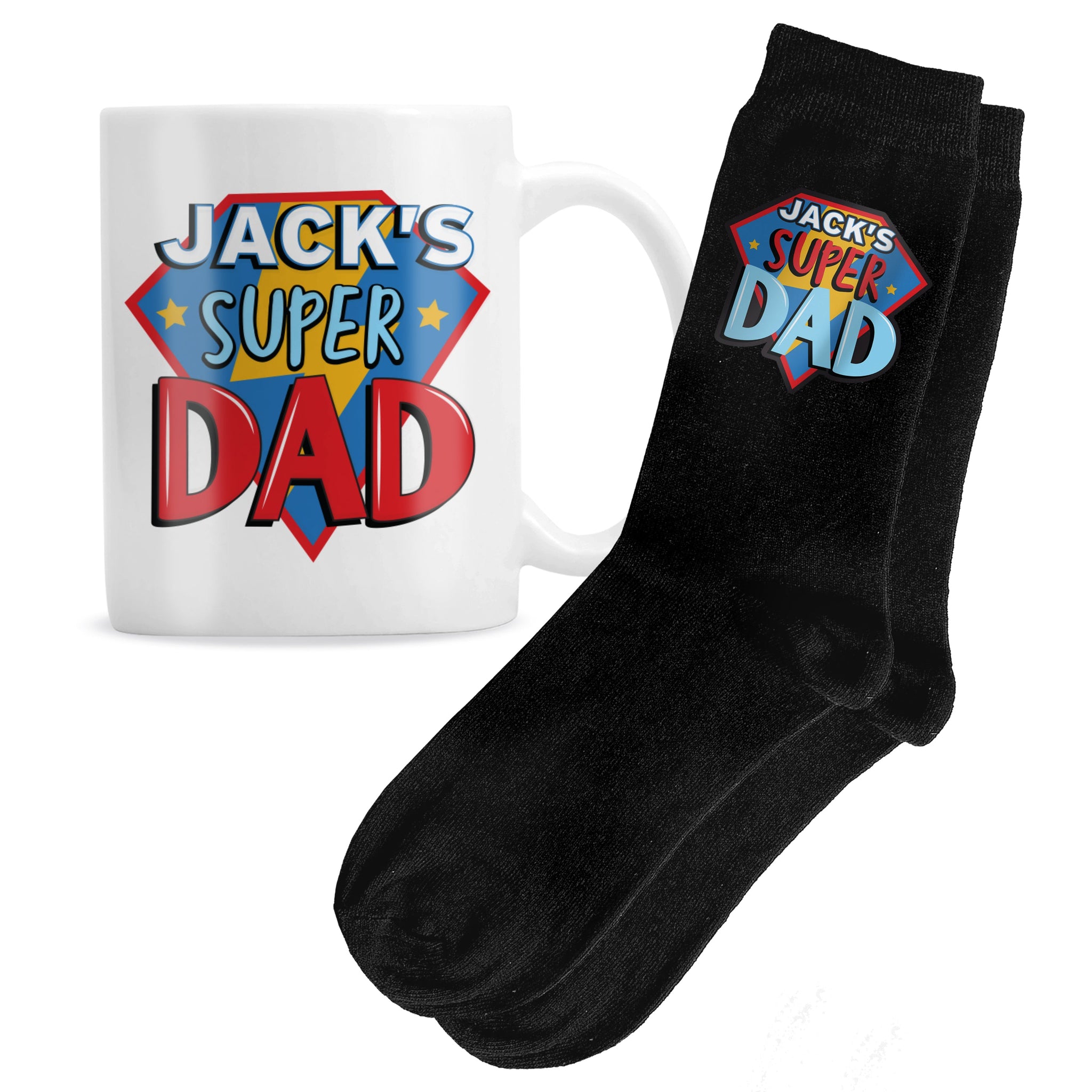 Personalised Super Dad Mug & Socks Set: 4 - Mugs By Gift Moments