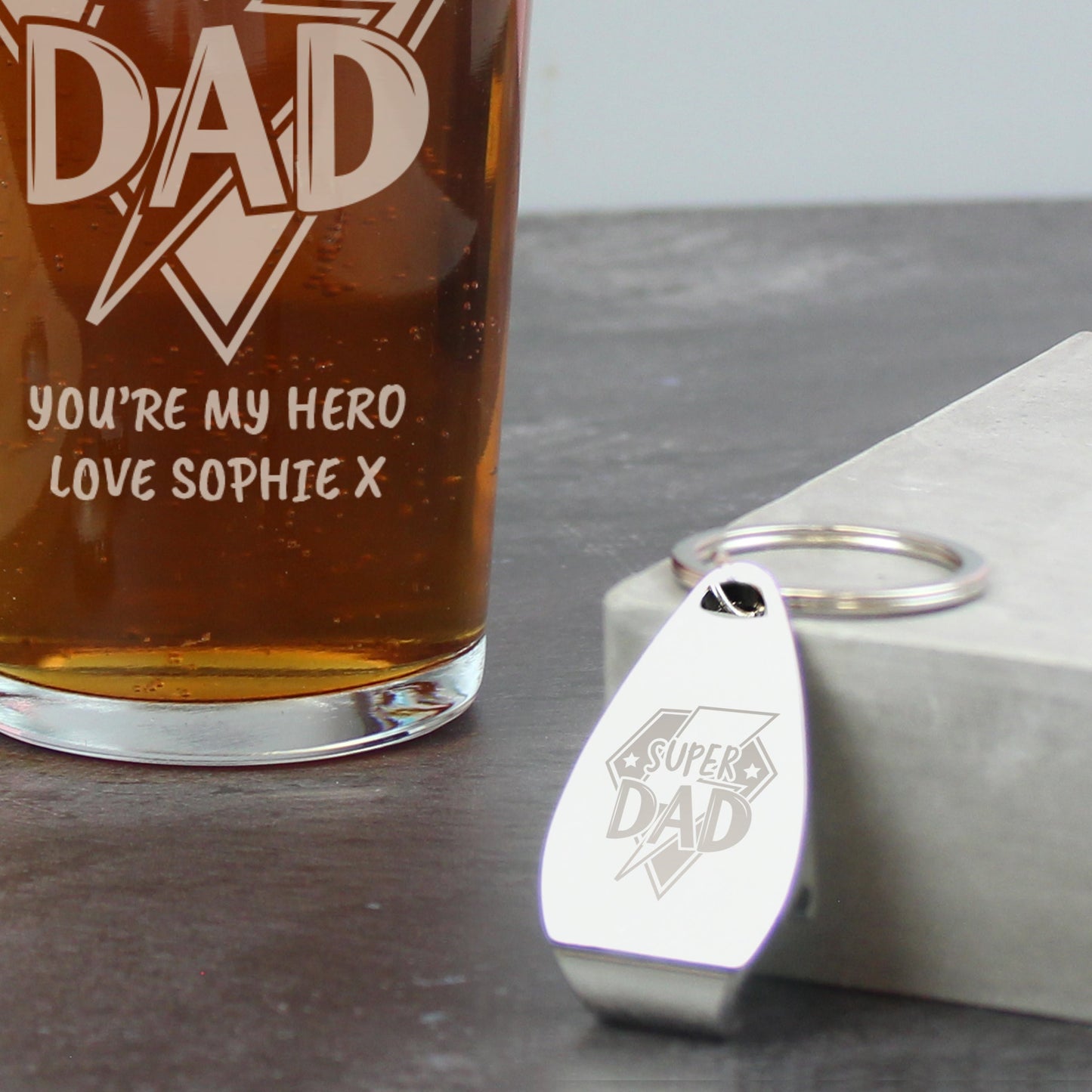 Personalised Super Dad Pint Glass & Bottle Opener: 4 - Beer Glasses By Gift Moments