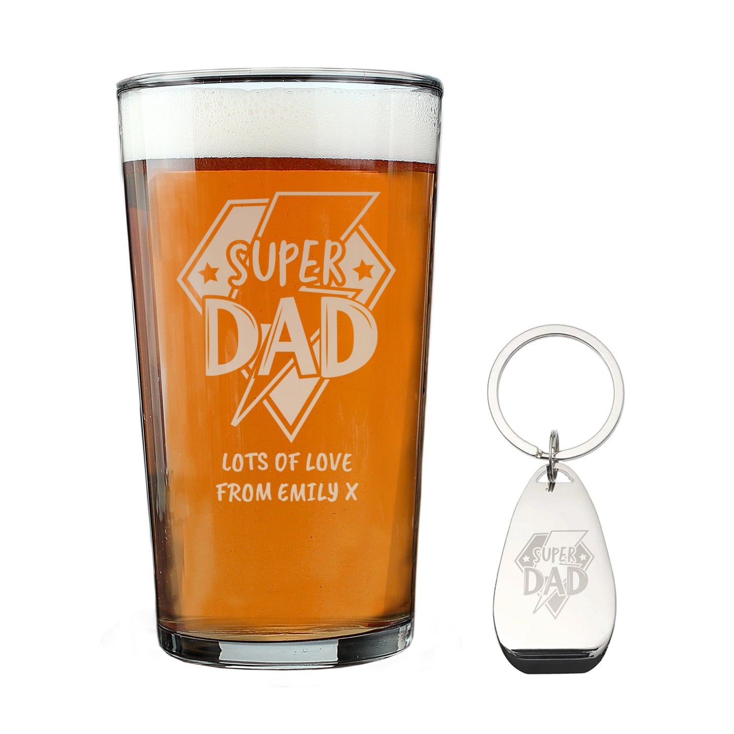 Personalised Super Dad Pint Glass & Bottle Opener: 5 - Beer Glasses By Gift Moments