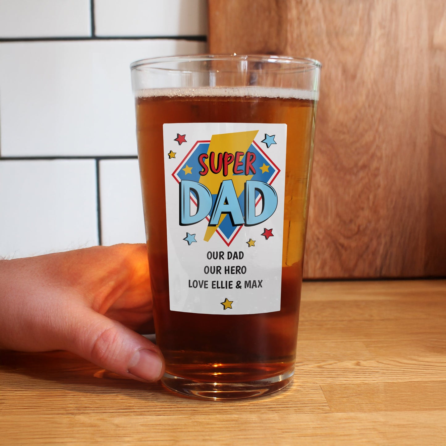 Personalised Super Dad Printed Beer Glass: 3 - Beer Glasses By Gift Moments
