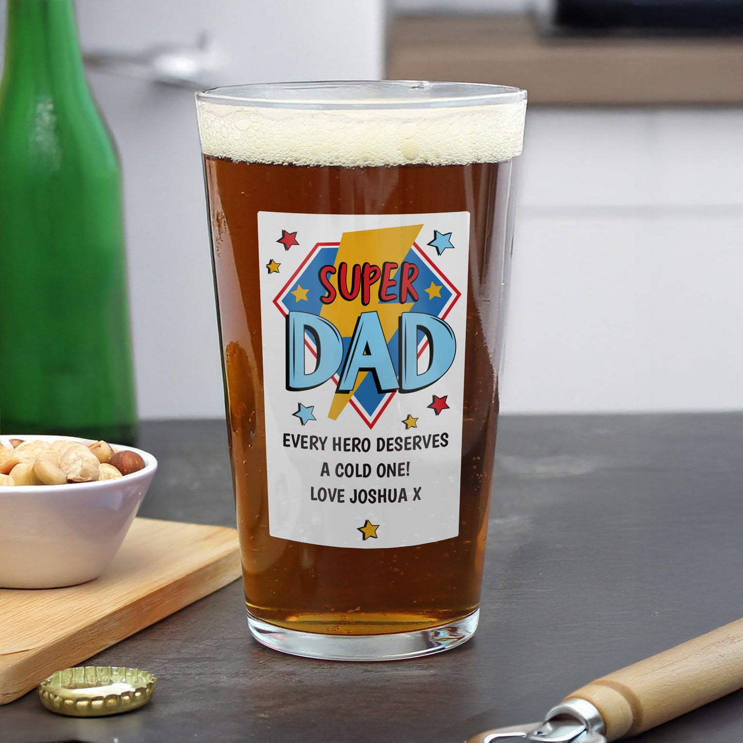 Personalised Super Dad Printed Beer Glass: 2 - Beer Glasses By Gift Moments