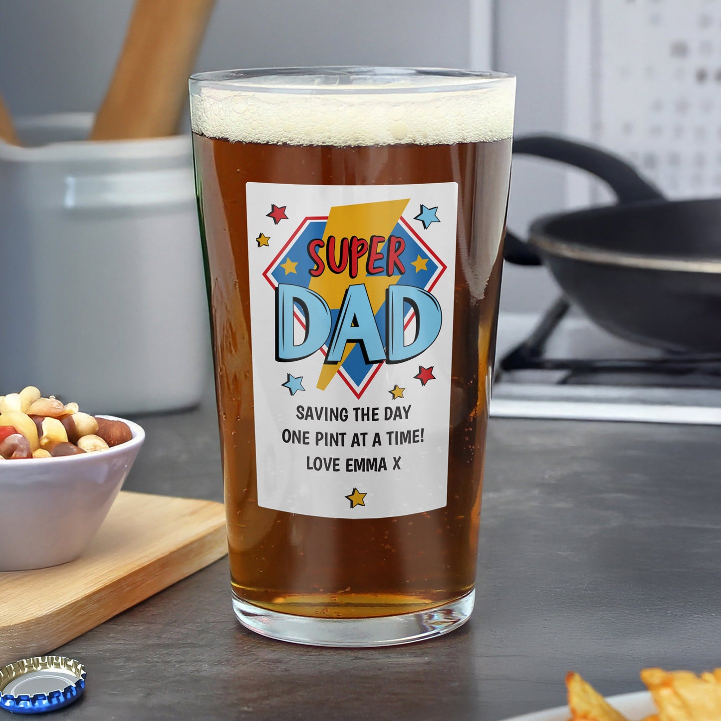 Personalised Super Dad Printed Beer Glass: 1 - Beer Glasses By Gift Moments