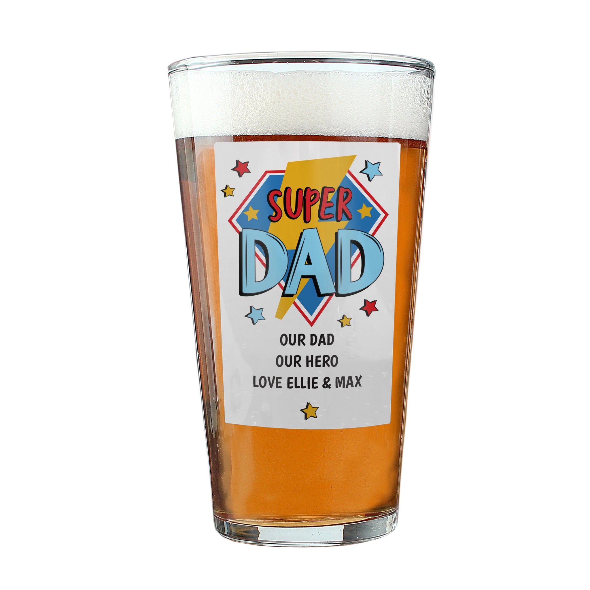 Personalised Super Dad Printed Beer Glass: 4 - Beer Glasses By Gift Moments