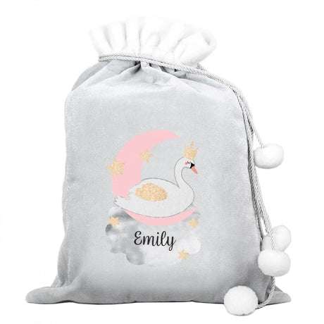 Personalised Swan Lake Luxury Silver Grey Pom Pom Sack: 3 - Christmas Sacks By Gift Moments