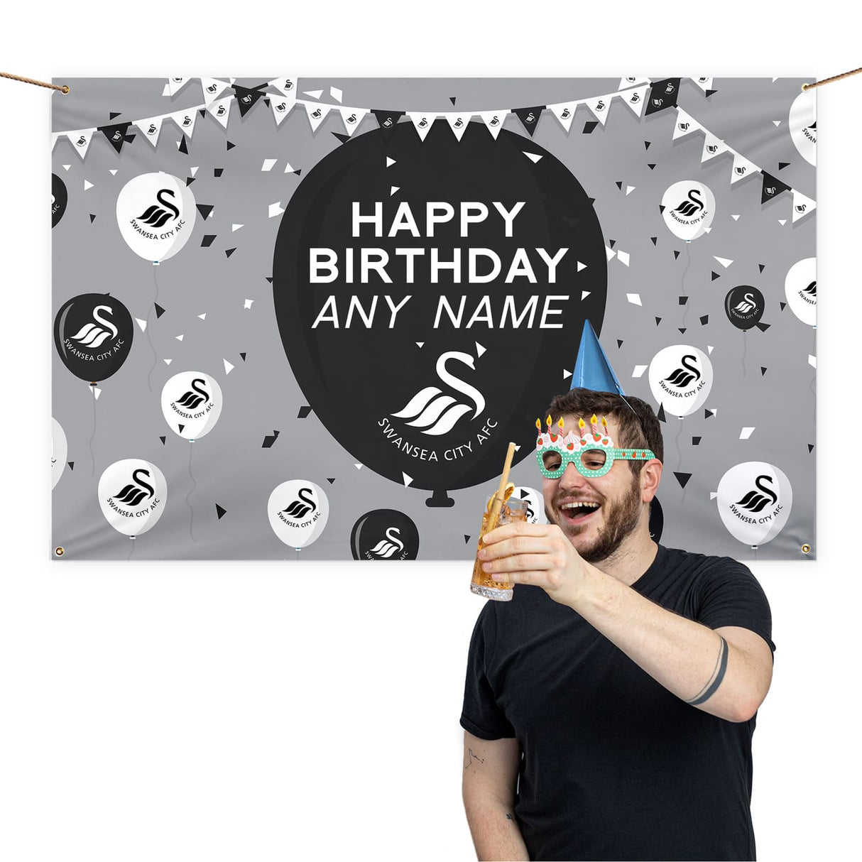Personalised Swansea City AFC Birthday 5ft x 3ft Banner: 1 - Flags & Banners By Swansea City