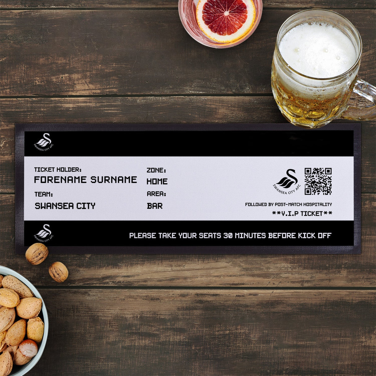 Personalised Swansea City AFC Ticket Bar Runner: 1 - Barware By Swansea City