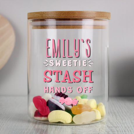 Personalised Sweetie Stash Glass Jar with Bamboo Lid: 2 - Storage By Gift Moments
