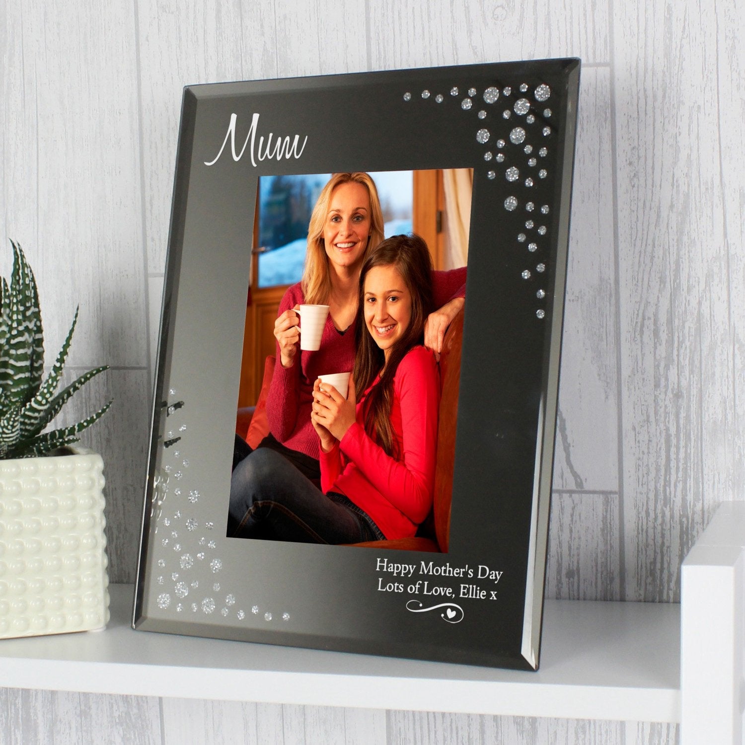 Personalised Swirls & Hearts Diamante 6x4 Glass Photo Frame: 2 - Photo Frames By Gift Moments