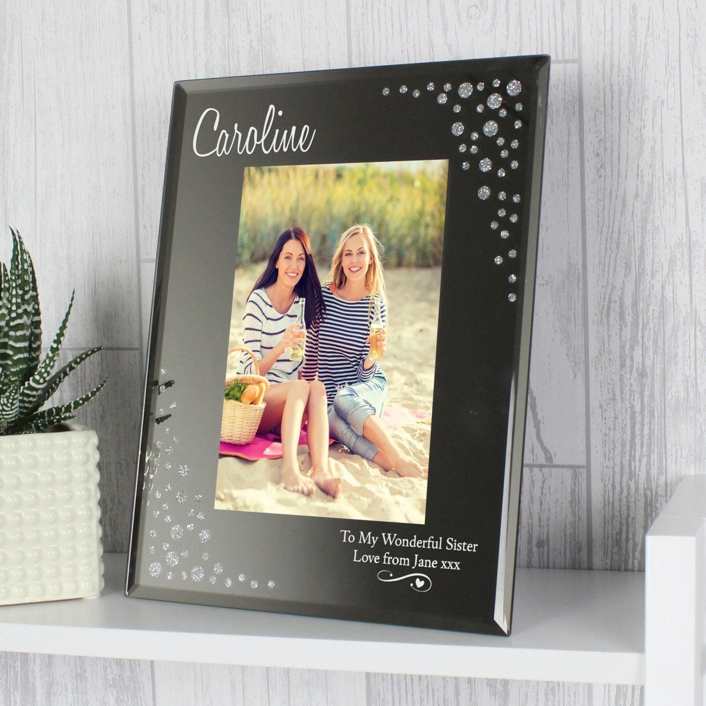 Personalised Swirls & Hearts Diamante 6x4 Glass Photo Frame: 1 - Photo Frames By Gift Moments