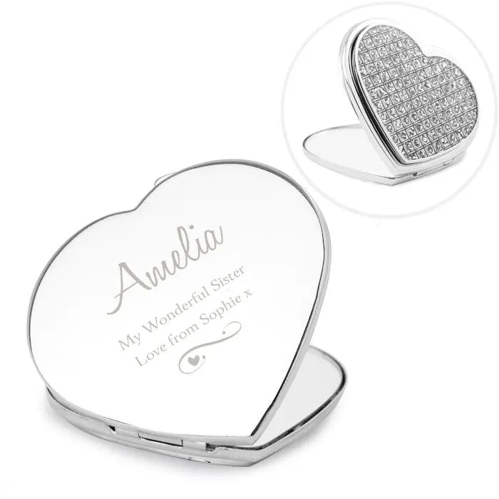 Personalised Swirls & Hearts Diamante Heart Compact Mirror: 3 - Compact Mirrors By Gift Moments