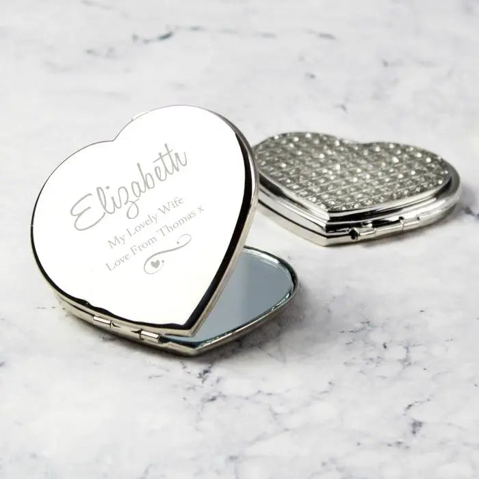 Personalised Swirls & Hearts Diamante Heart Compact Mirror: 5 - Compact Mirrors By Gift Moments