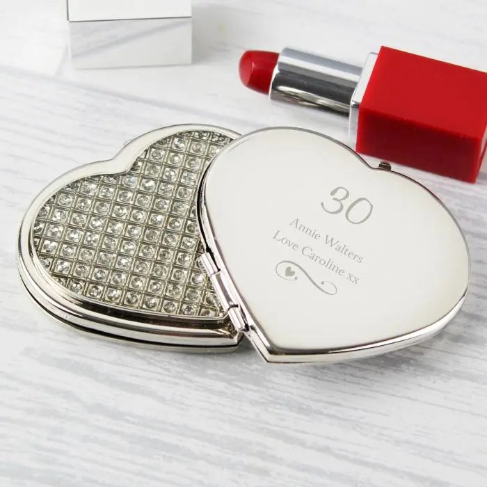 Personalised Swirls & Hearts Diamante Heart Compact Mirror: 1 - Compact Mirrors By Gift Moments