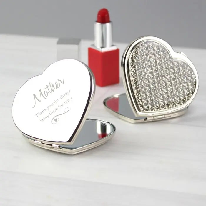 Personalised Swirls & Hearts Diamante Heart Compact Mirror: 2 - Compact Mirrors By Gift Moments